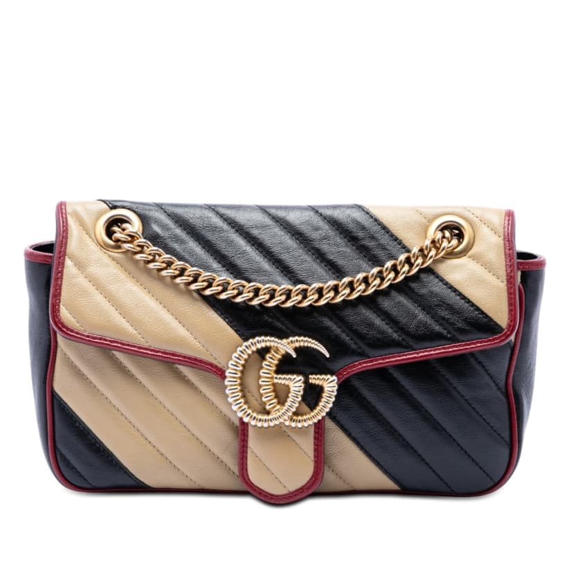 Gucci Medium GG Marmont Bicolor Matelasse Diagonal Leather Torchon Shoulder Bag