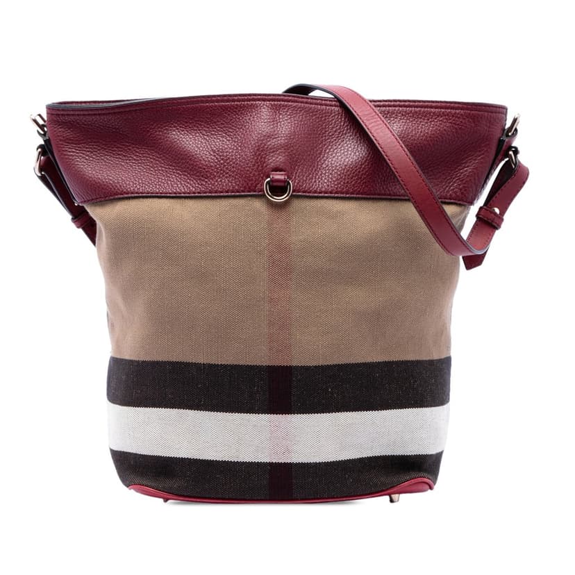 Burberry Medium Mega Check Canvas and Grained Calfskin Ashby Tassel Bucket Bag