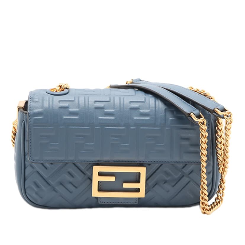 Fendi Small FF Nappa Embossed Chain Midi Baguette