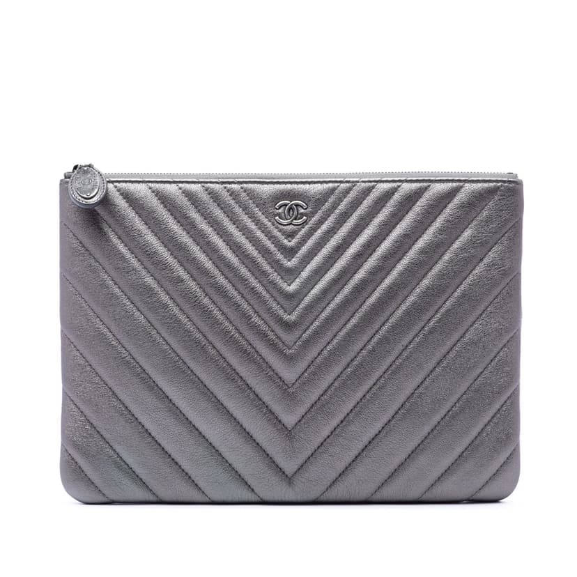Chanel Medium Chevron Metallic Calfskin O Case Clutch