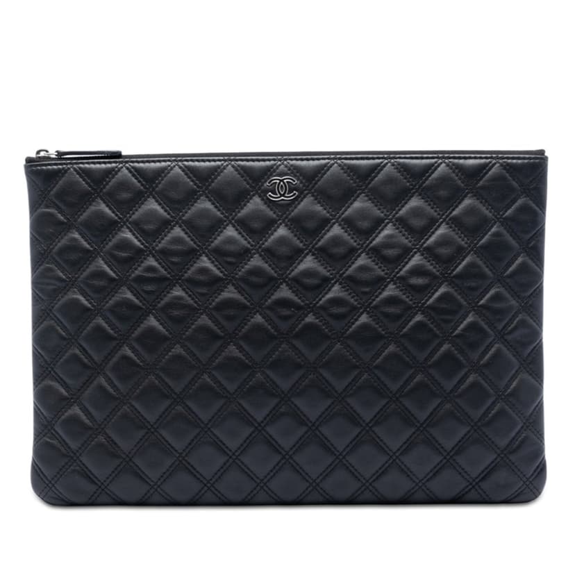Chanel Large Quilted Lambskin Double Stitch O Case Clutch