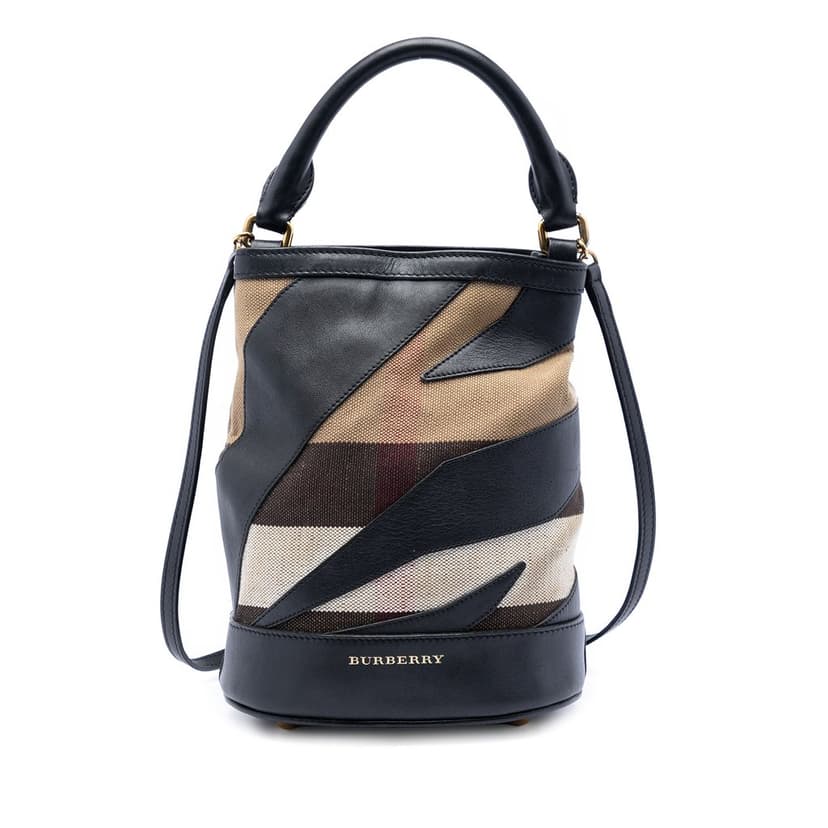 Burberry Mega Check Canvas and Leather Bucket Bag