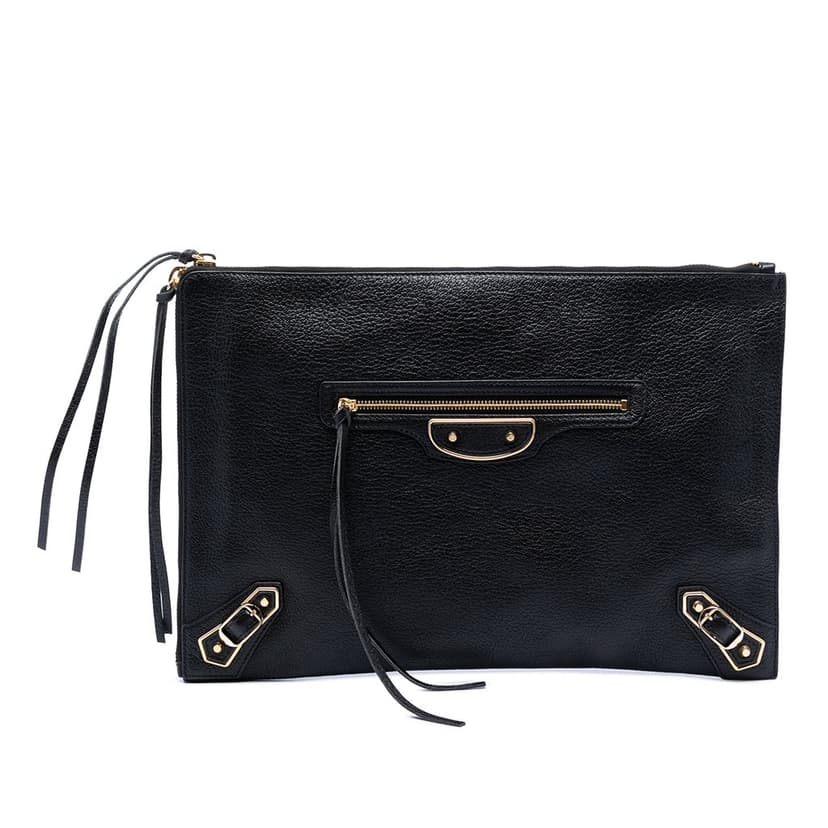 Balenciaga Goatskin Motocross Classic Metallic Edge Clutch