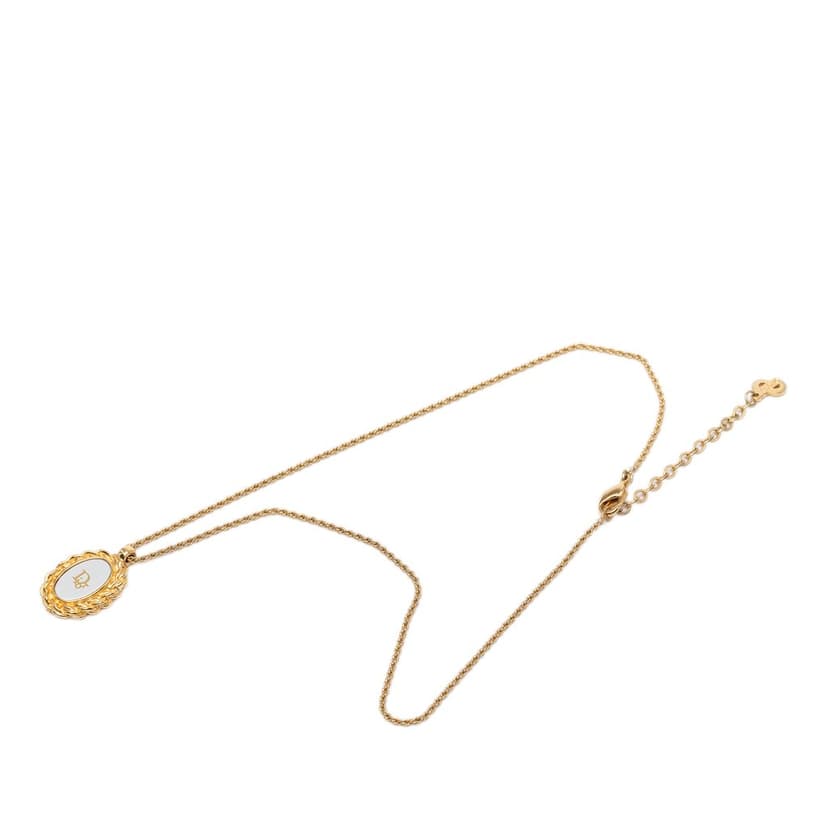 Dior Gold Plated Resin Logo Oval Pendant Necklace