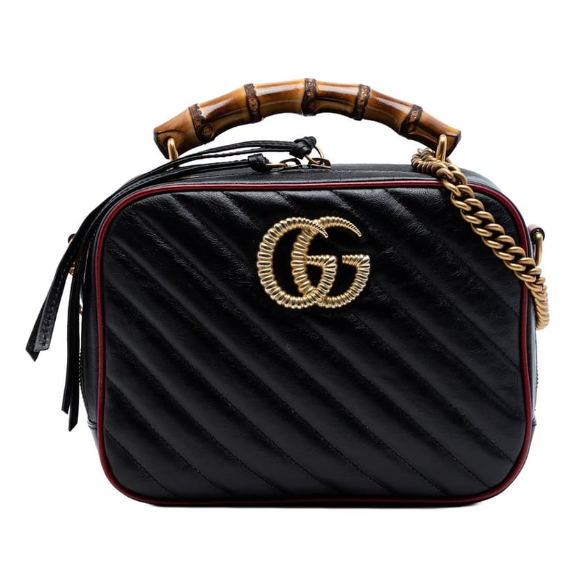 Gucci Small GG Marmont Matelasse Diagonal Leather Torchon Bamboo Satchel