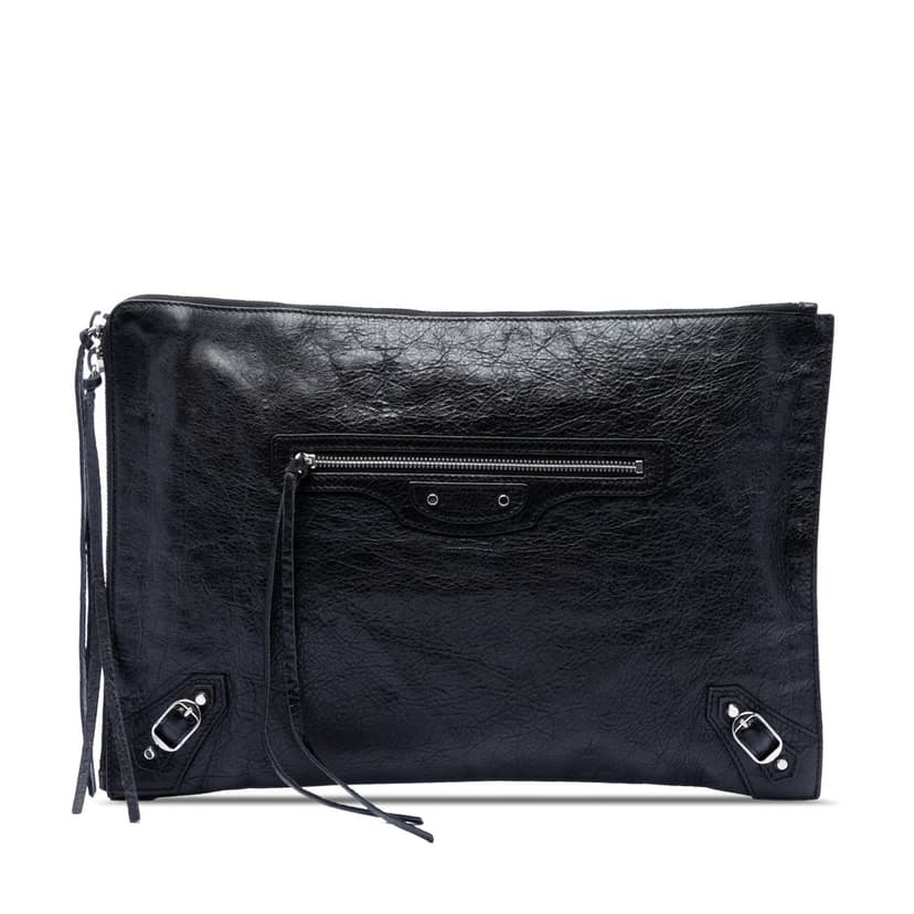 Balenciaga Lambskin Motocross Classic Zip Around Flat Clutch