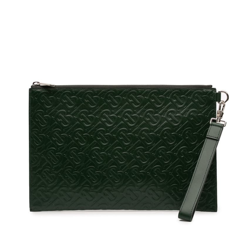 Burberry Embossed Leather TB Monogram Clutch