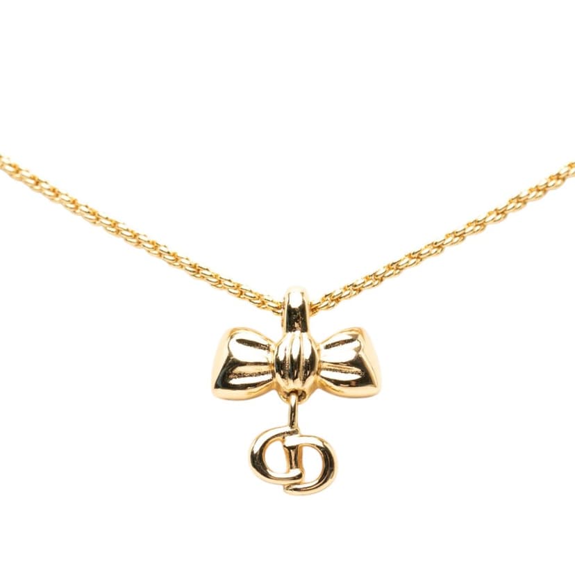 Dior Gold Plated Ribbon CD Logo Pendant Necklace