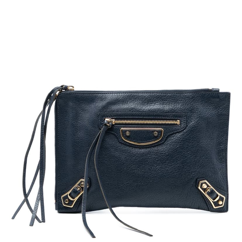 Balenciaga Chevre Motocross Classic Metallic Edge Clutch