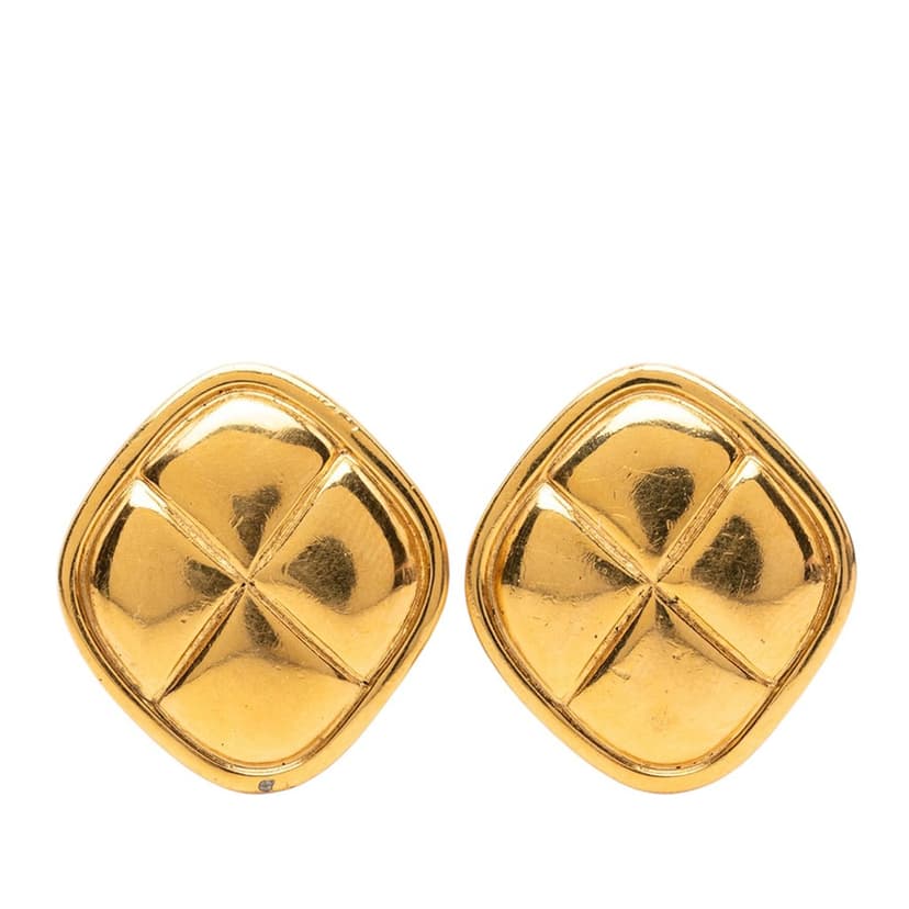 Chanel Quilted Gold Plated Rhombus Clip On Earrings