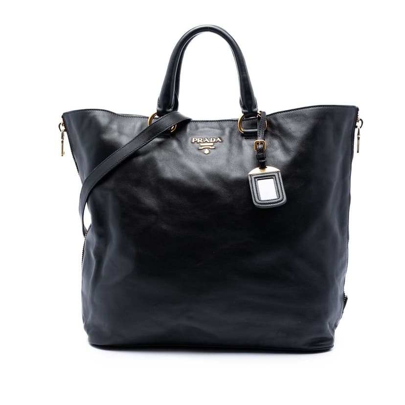 Prada Soft Calf Side Zip Open Convertible Tote