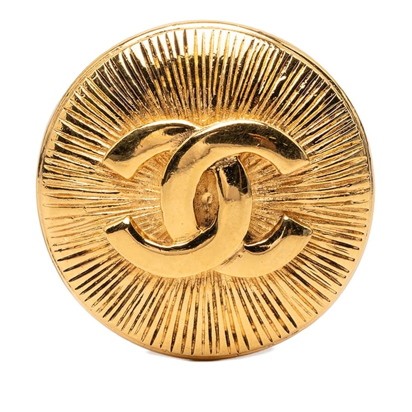 Chanel بروش دائري مطلي بالذهب عيار 925 بتصميم أشعة الشمس