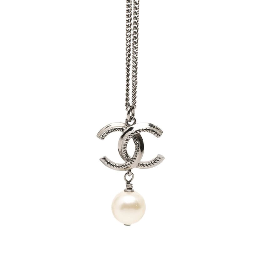Chanel CC Brass Faux Pearl Pendant Necklace