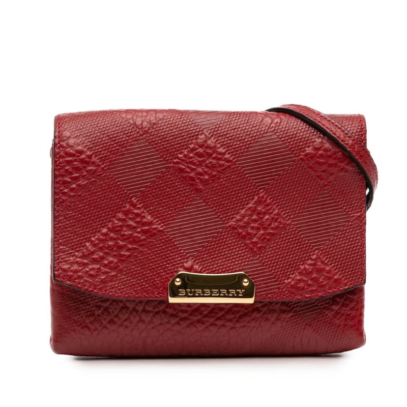 Burberry Embossed Grain Check Leather Langley Crossbody