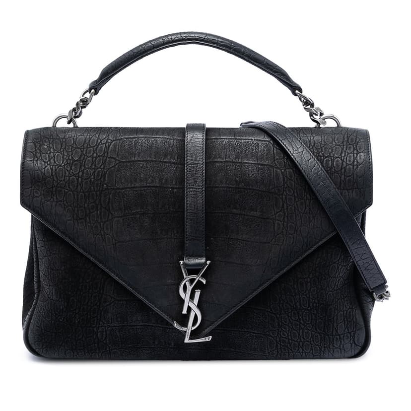 Saint Laurent Large Croc Embossed Nubuck Monogram College Satchel