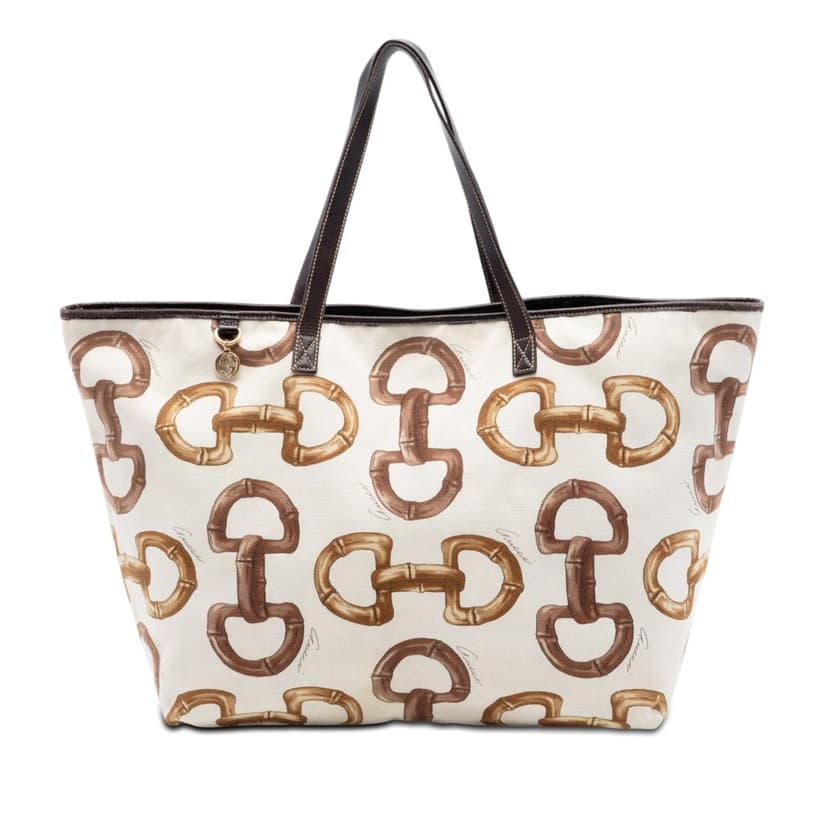 Gucci Printed Canvas Bamboo Horsebit Tote