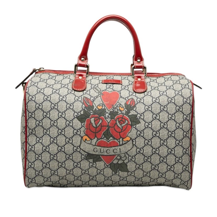 Gucci Medium GG Supreme Joy Tattoo Heart Boston Bag