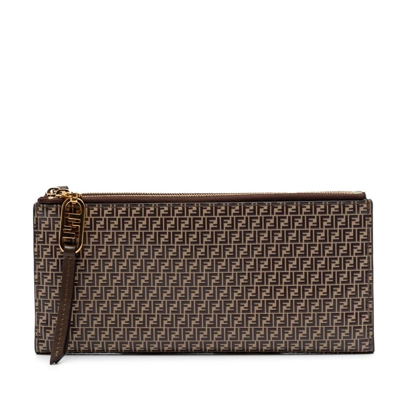 Fendi محفظة طويلة ثنائية الطي من قماش الميكرو زوتشينو المطلي