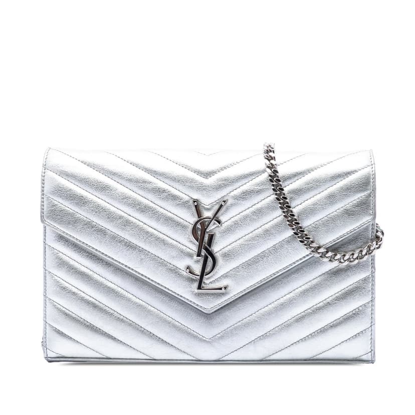 Saint Laurent Metallic Calfskin Matelasse Chevron Monogram Chain Wallet