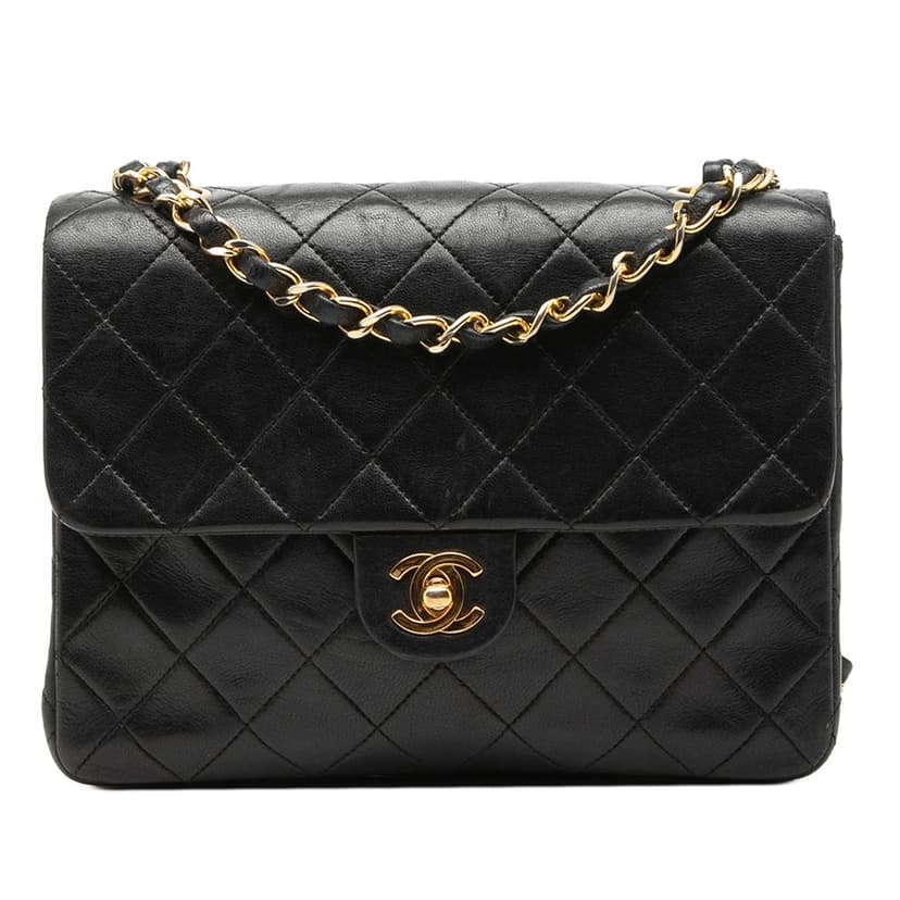 Chanel غطاء صغير مربع الشكل من جلد الخروف المبطن