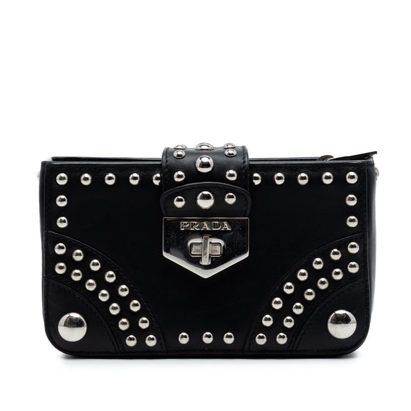 Prada City Calfskin Studded Elektra Turn Lock Clutch