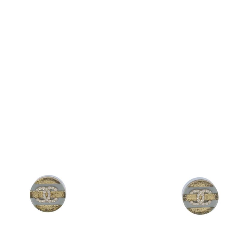 Chanel CC Gold Plated Resin and Strass Striped Push Back Earrings