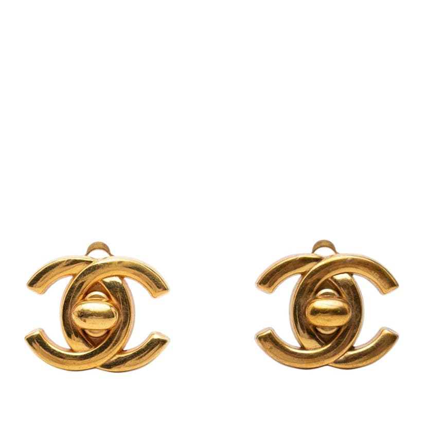 Chanel أقراط بمشبك مطلية بالذهب عيار CC