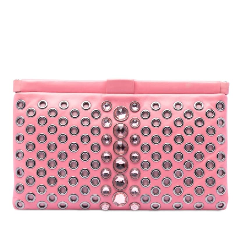 Miu Miu Nappa Grommet Crystal Embellished Clutch