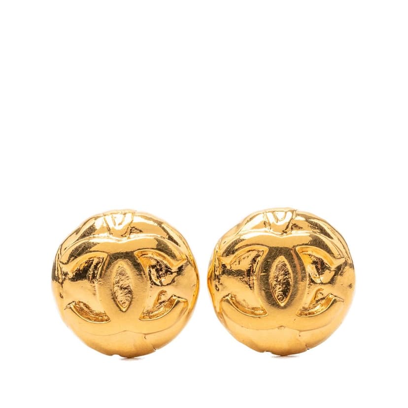Chanel CC Gold Plated Round Clip On Earrings