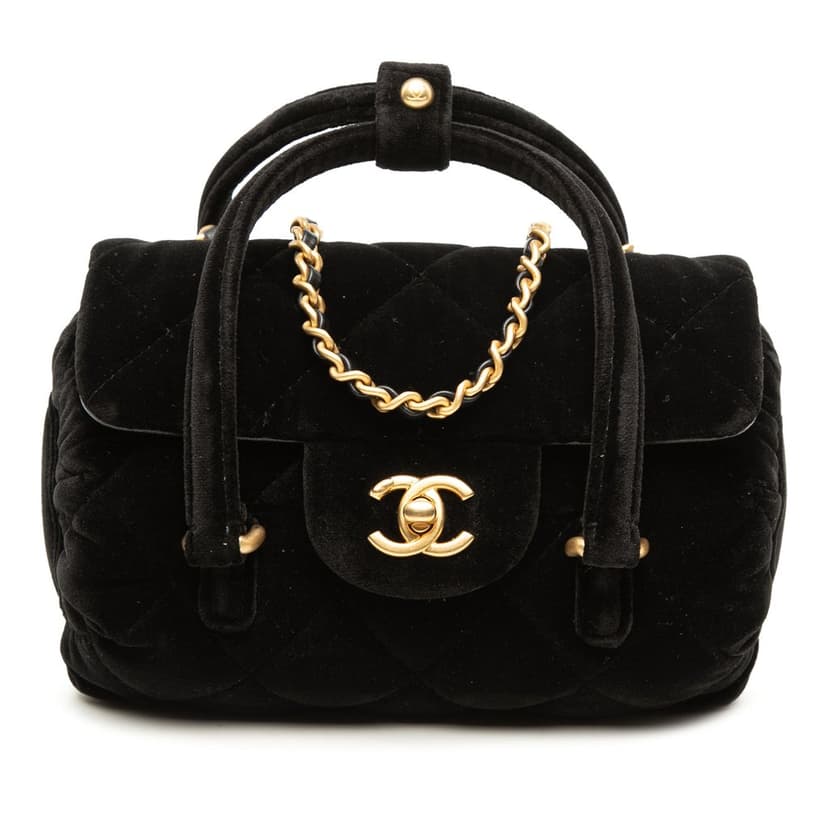 Chanel Mini Quilted Velvet Top Handle Flap