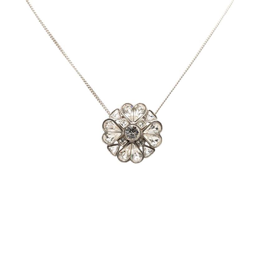 Chanel CC Brass Strass Clover Pendant Necklace