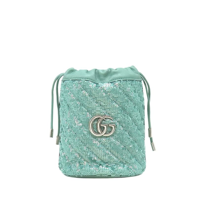 Gucci Small GG Marmont Sequined Diagonal Leather Matelasse Bucket Bag