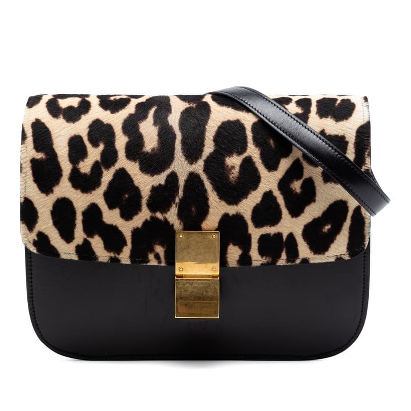 Celine Medium Calfskin and Leopard Print Pony Hair Classic Box