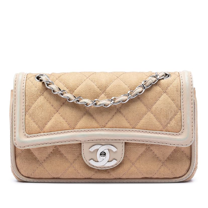 Chanel Medium Classic Canvas Lambskin Trimmed Double Flap