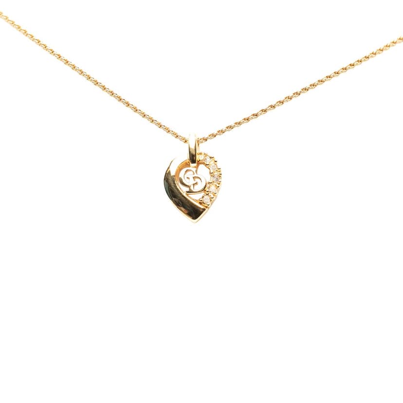 Dior Gold Plated Strass CD Logo Heart Pendant Necklace