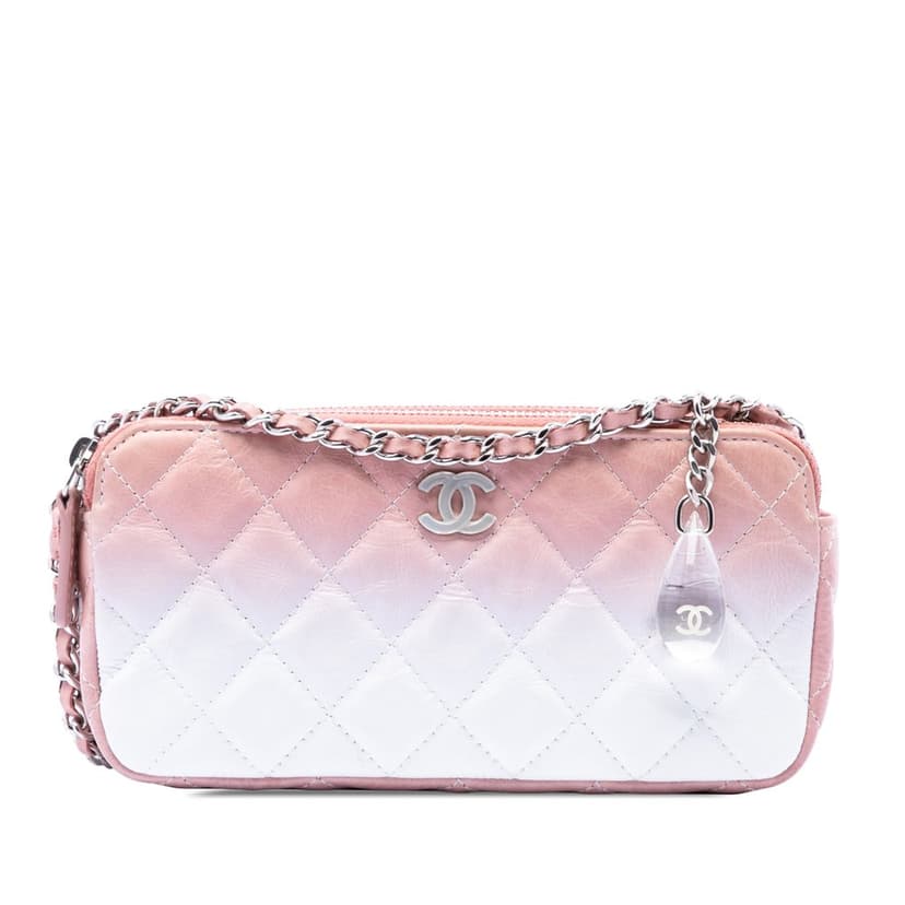 Chanel Ombre Calfskin Double Zip Clutch On Chain