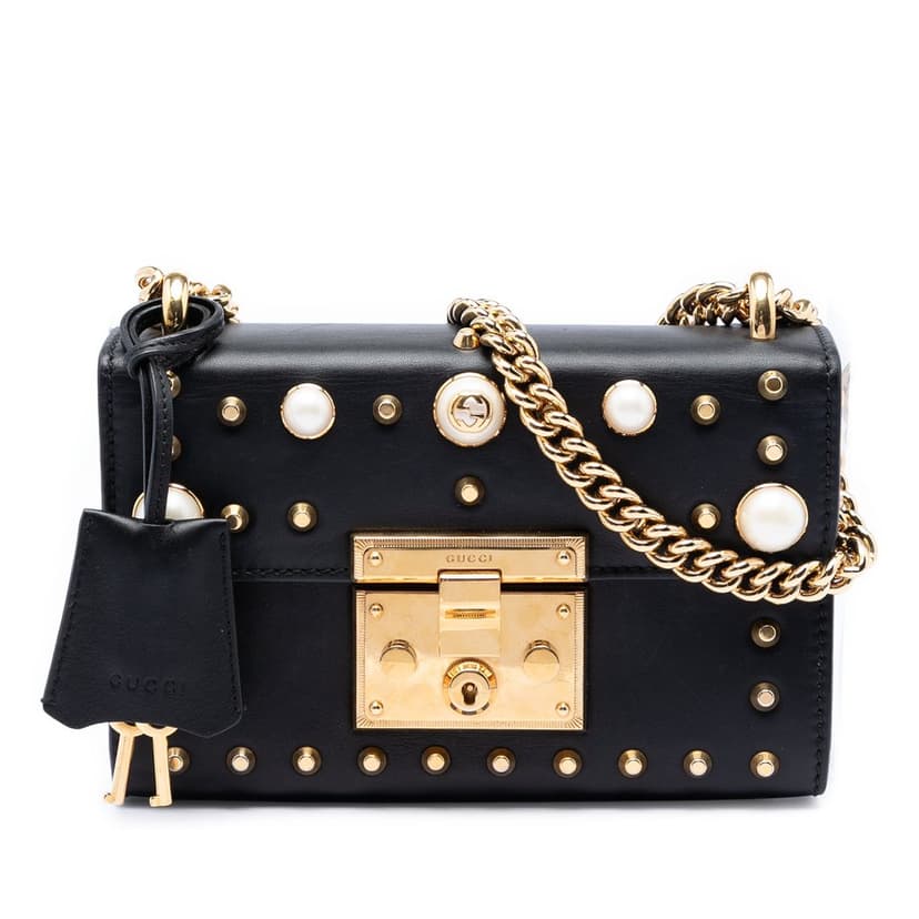 Gucci Small Pearl Studded Leather Padlock Crossbody