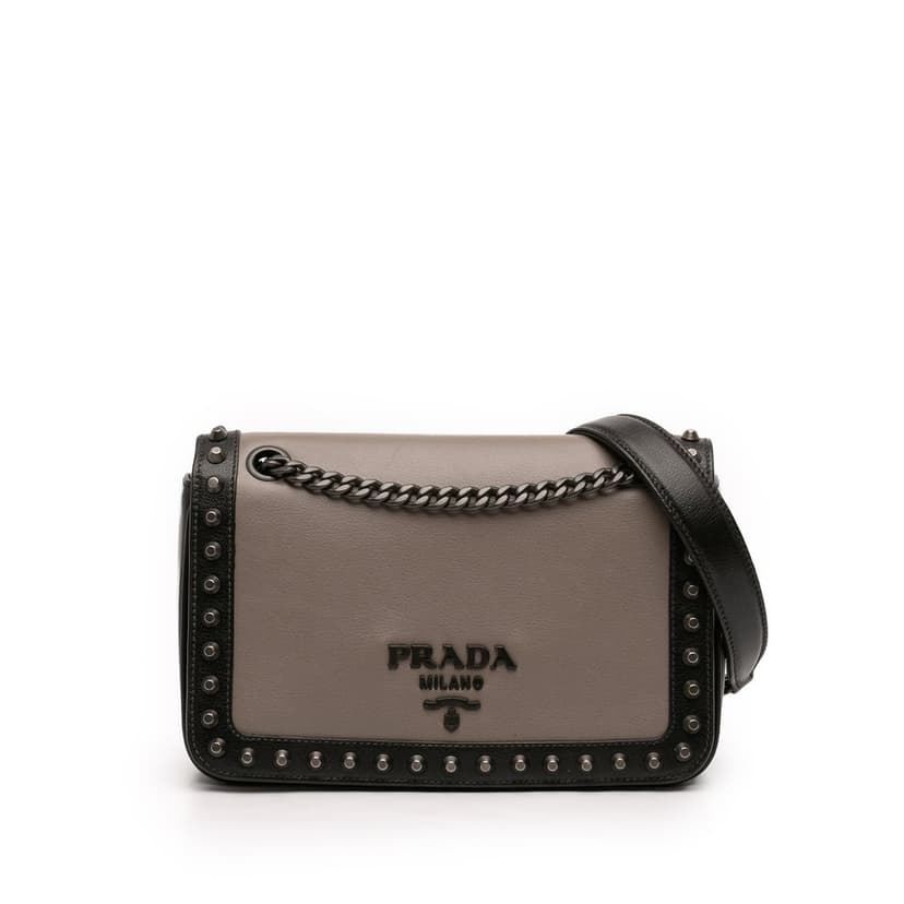 Prada Bicolor Glace Calfskin Studded Crossbody