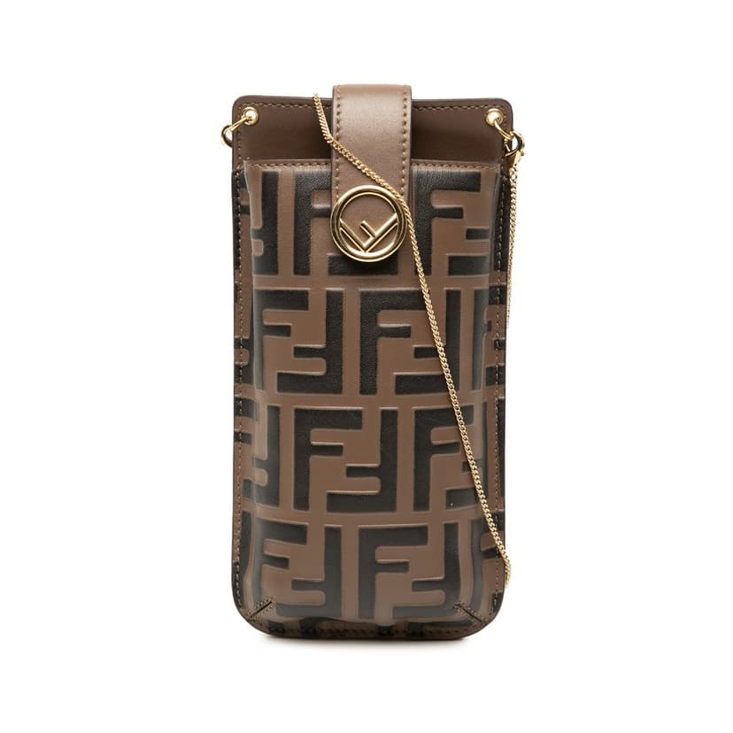 Fendi FF 1974 Embossed Leather Phone Pouch on Chain