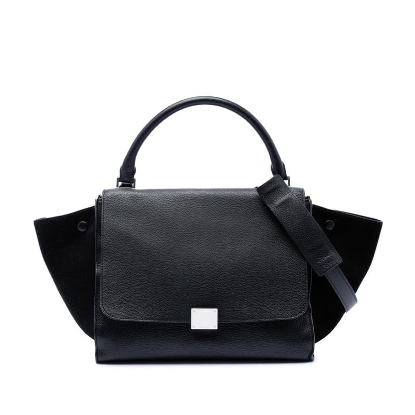 Celine Medium Drummed Calfskin and Suede Trapeze Satchel
