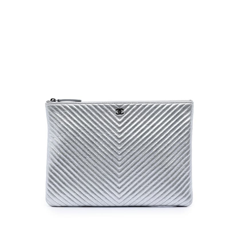 Chanel Medium Chevron Metallic Calfskin O Case Clutch