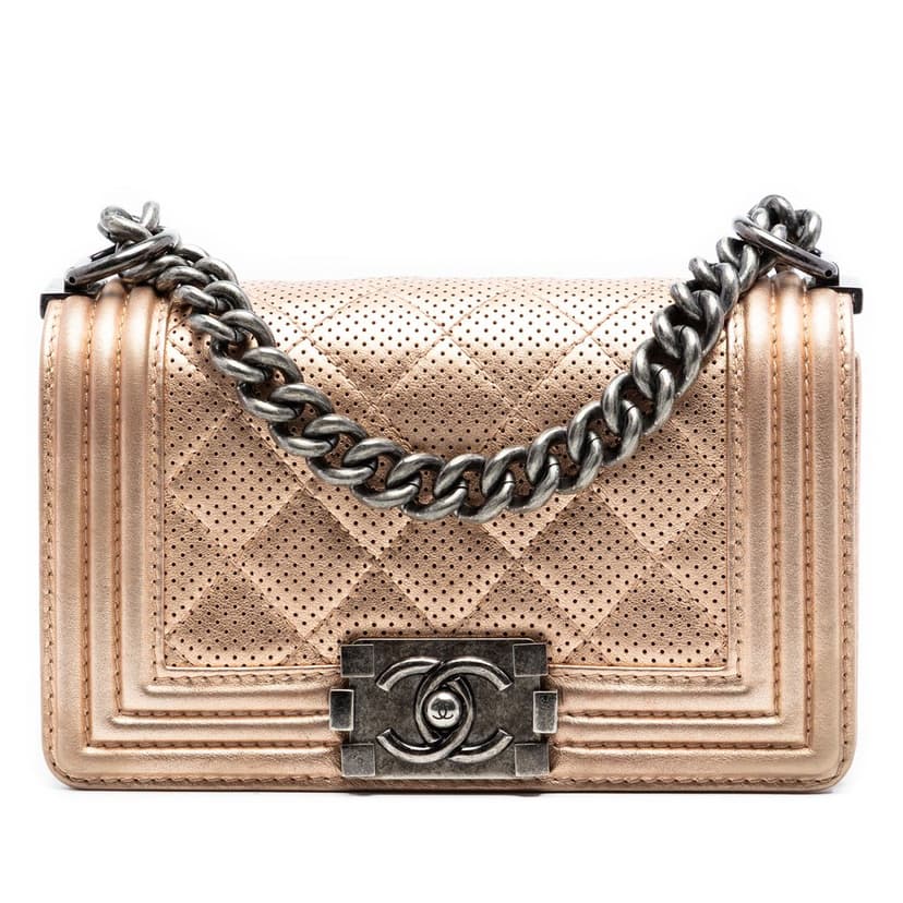 Chanel Small Quilted Perforated Metallic Lambskin Boy Flap