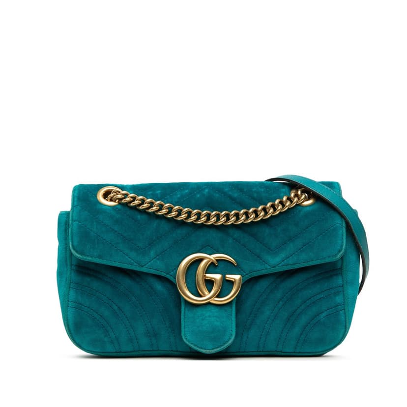 Gucci حقيبة كتف متوسطة الحجم من المخمل المبطن بنقشة مارمونت جي جي.