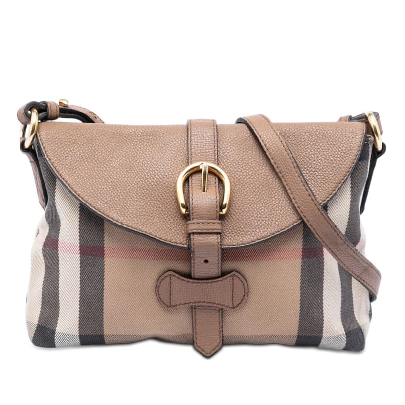 Burberry Small House Check Canvas and Leather Horseshoe Milton Crossbody