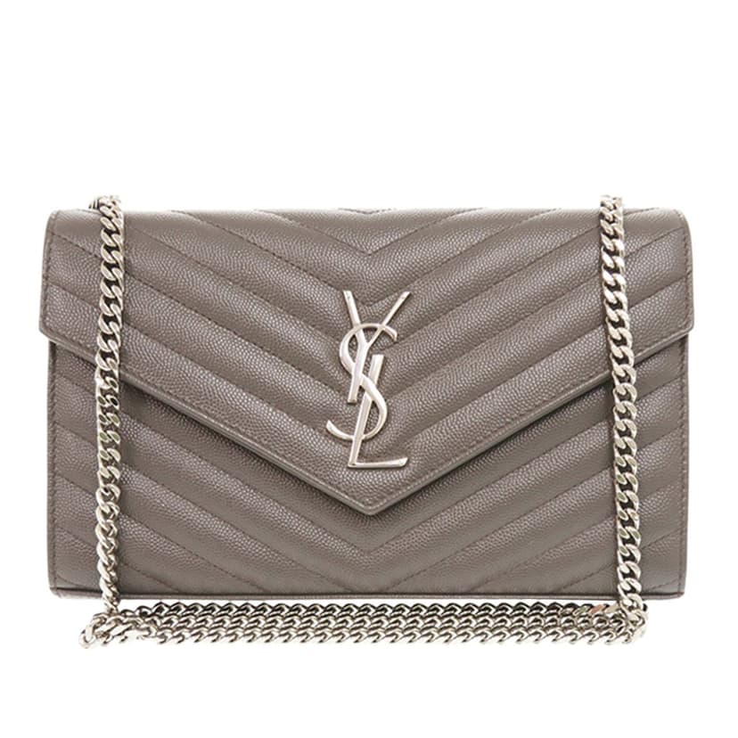 Saint Laurent Grain De Poudre Matelasse Chevron Classic Cassandre Chain Wallet