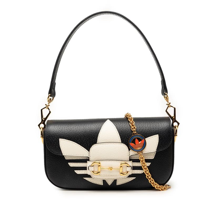 Gucci Adidas Small Textured Dollar Calfskin Trefoil Horsebit Satchel