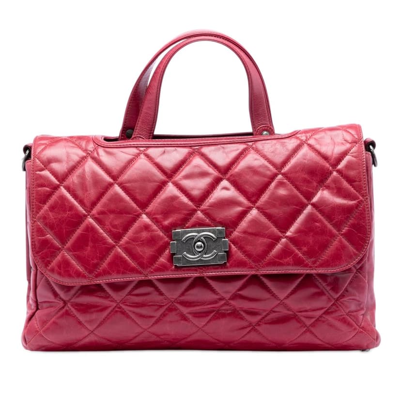 Chanel حقيبة يد علوية قابلة للتحويل من جلد العجل المصقول والمبطن