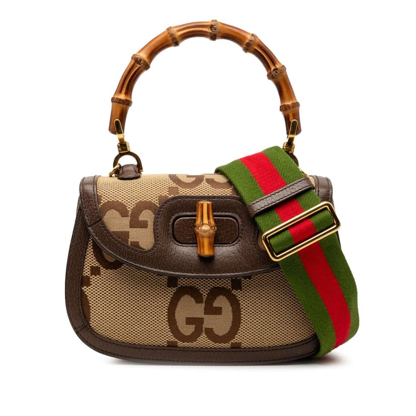 Gucci Small Jumbo GG Canvas Web Bamboo 1947 Top Handle Bag