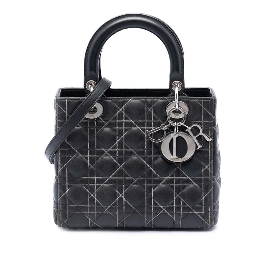 Dior Medium Lambskin Cannage Contrast Stitch Lady Dior