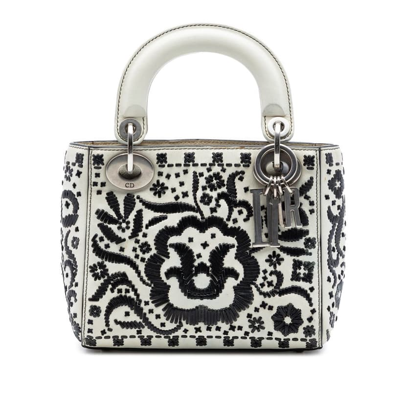 Dior Mini Calfskin Flower Embroidered Lady Dior